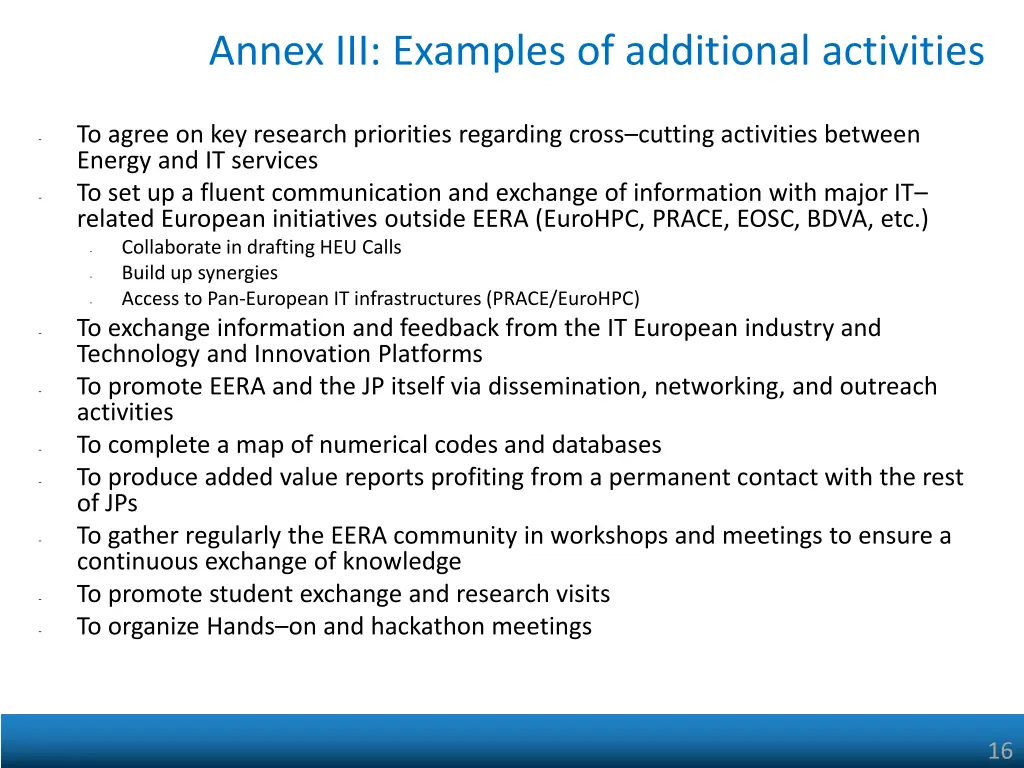 annex iii examples of additional activities