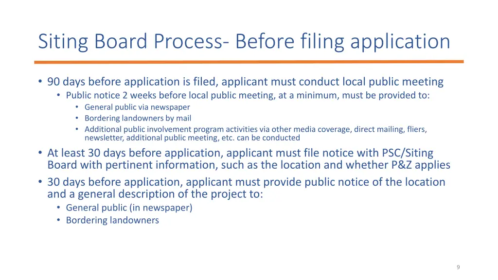 siting board process before filing application