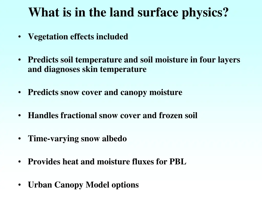 what is in the land surface physics