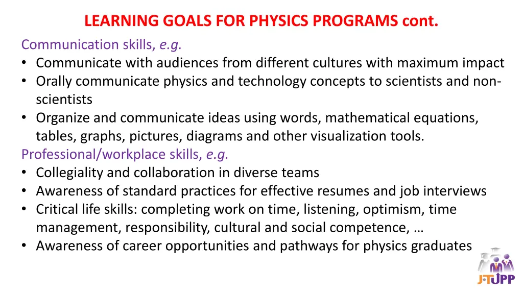 learning goals for physics programs cont