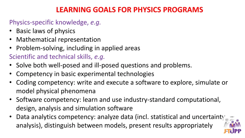 learning goals for physics programs