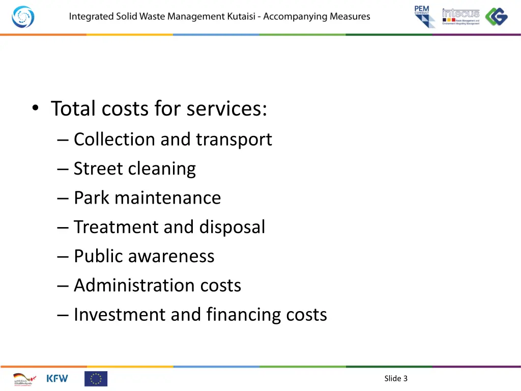 total costs for services collection and transport
