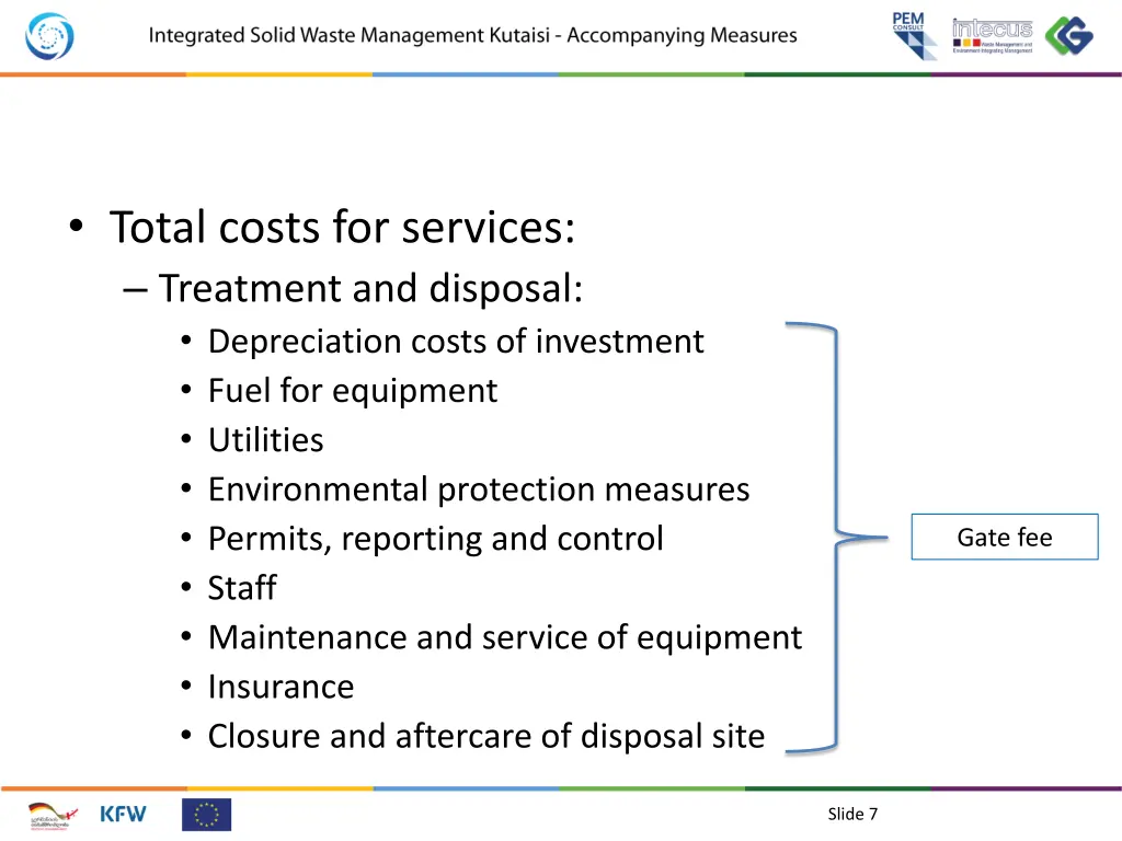 total costs for services treatment and disposal
