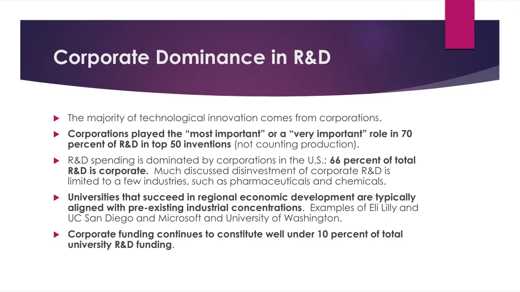 corporate dominance in r d