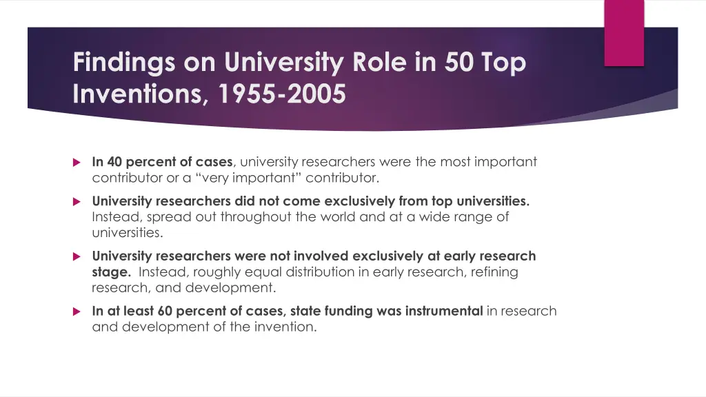 findings on university role in 50 top inventions