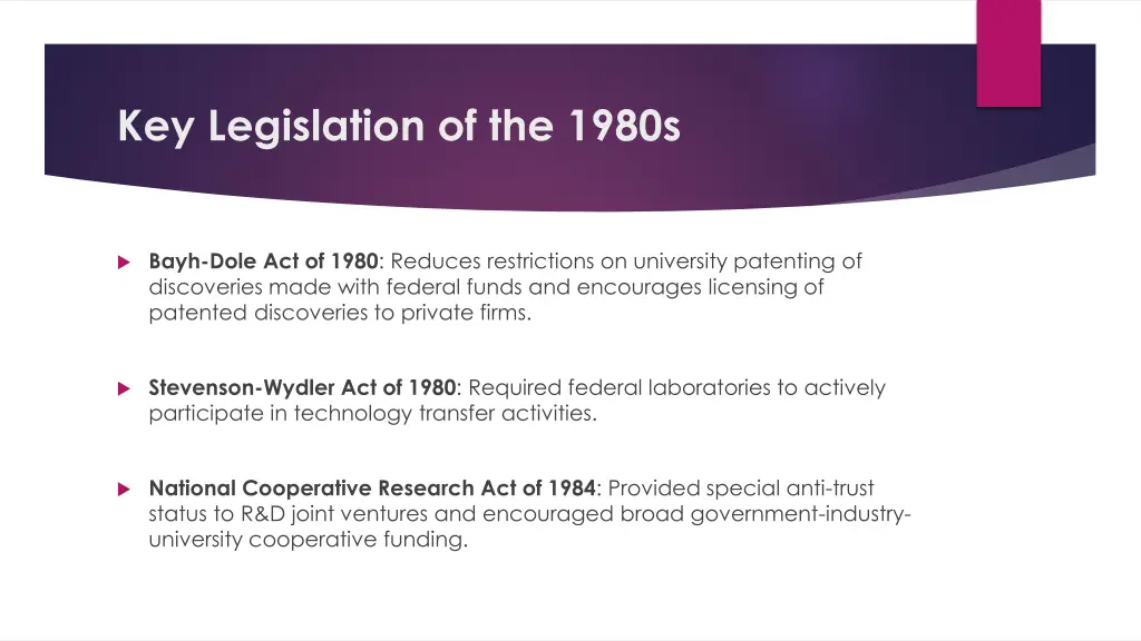 key legislation of the 1980s