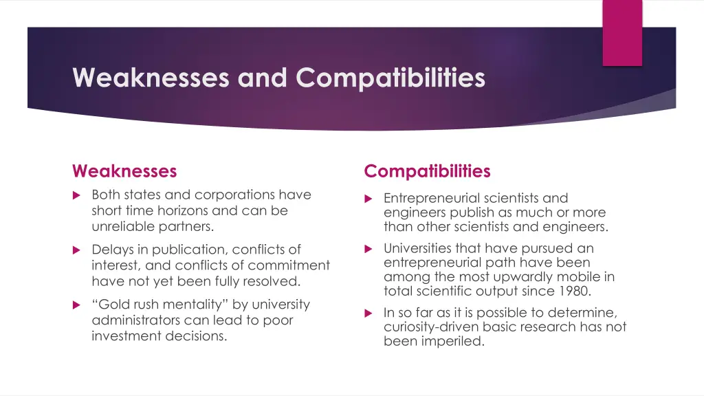 weaknesses and compatibilities