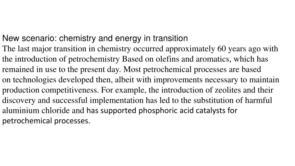new scenario chemistry and energy in transition