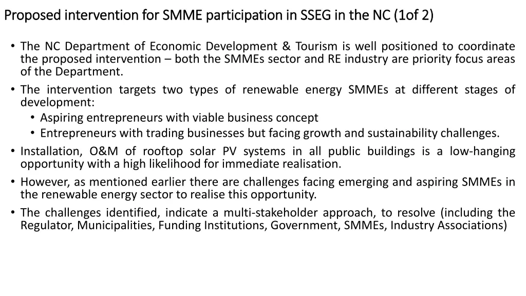 proposed intervention for smme participation