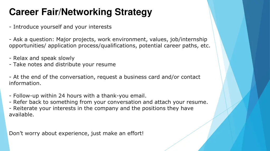 career fair networking strategy