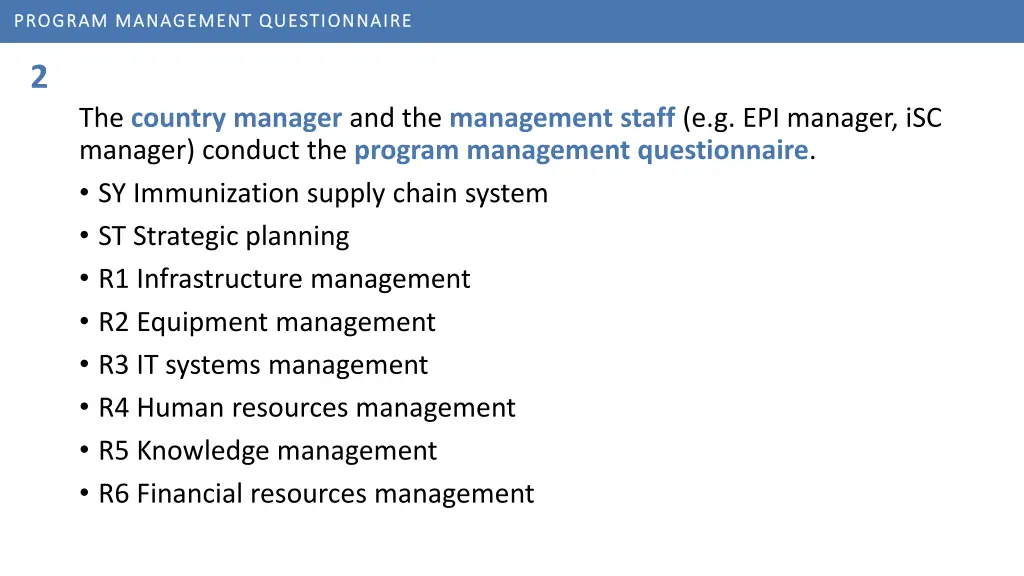 program management questionnaire program