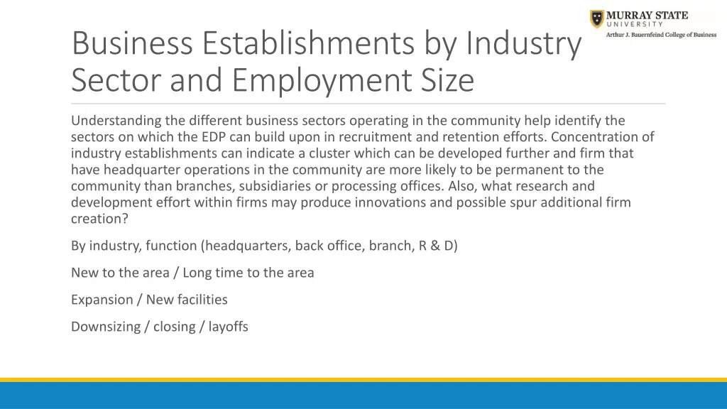 business establishments by industry sector