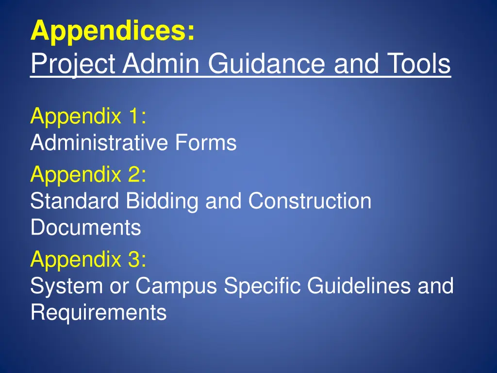 appendices project admin guidance and tools