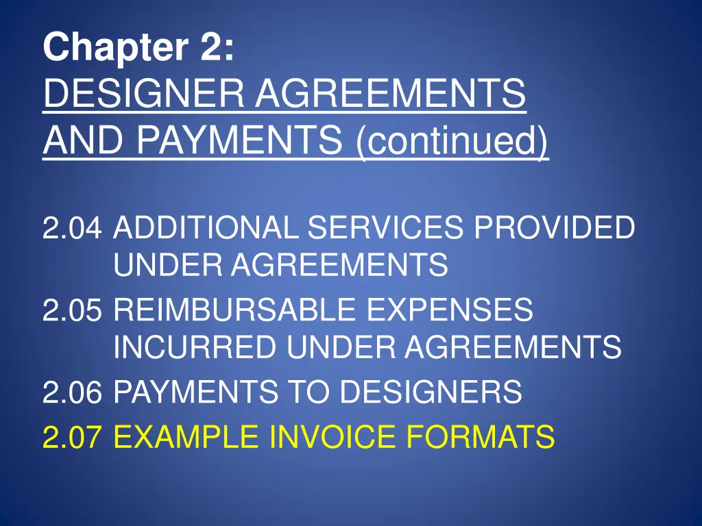 chapter 2 designer agreements and payments 1