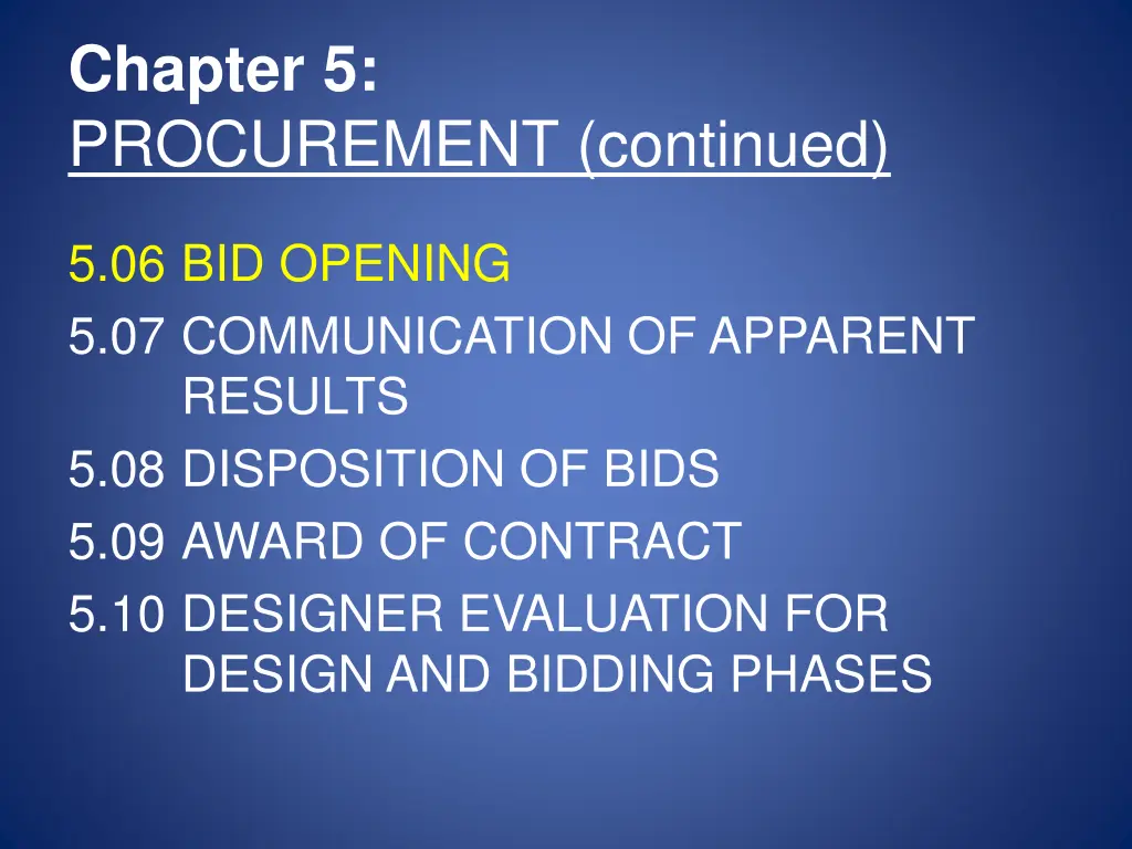 chapter 5 procurement continued