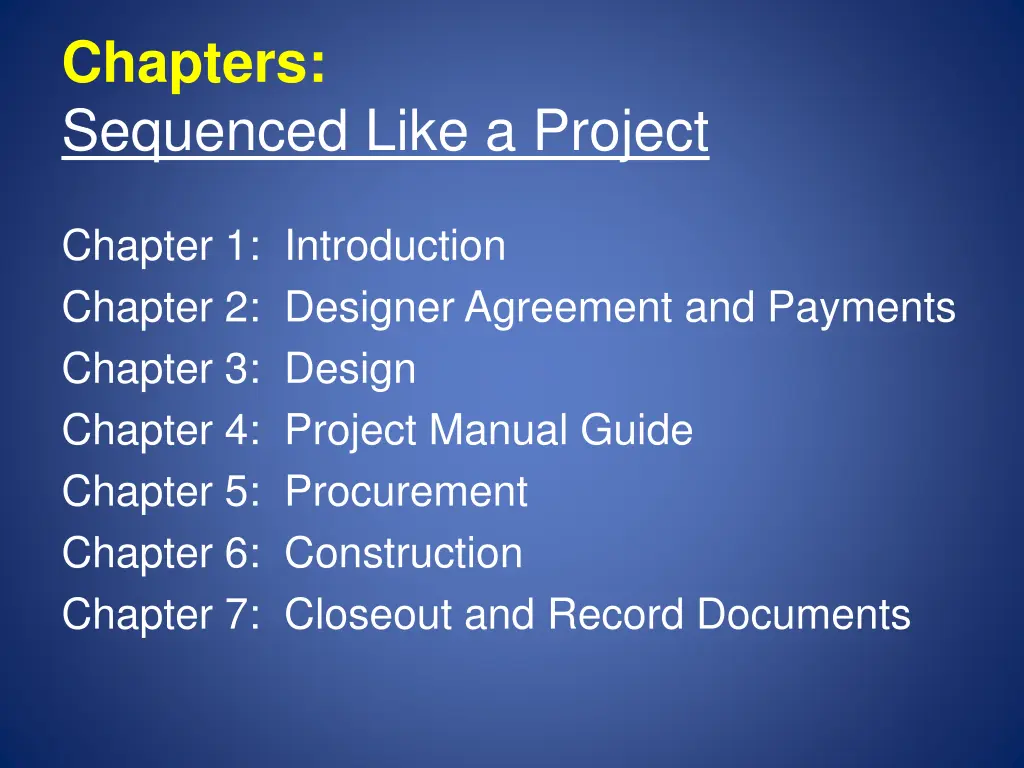 chapters sequenced like a project