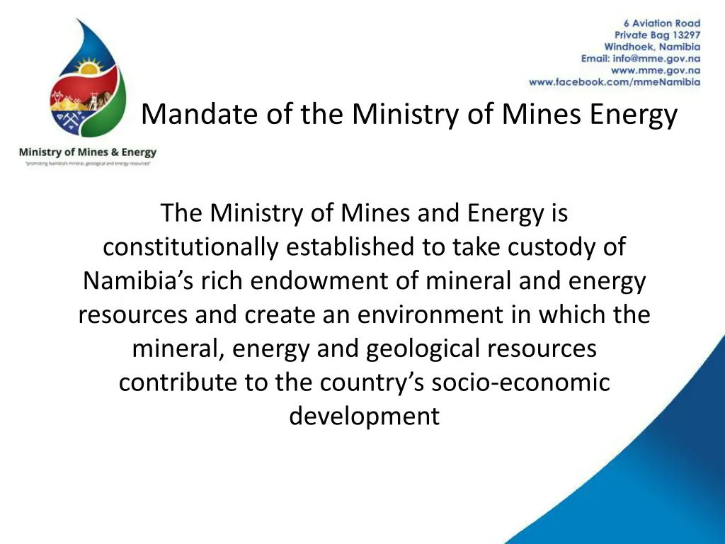 mandate of the ministry of mines energy