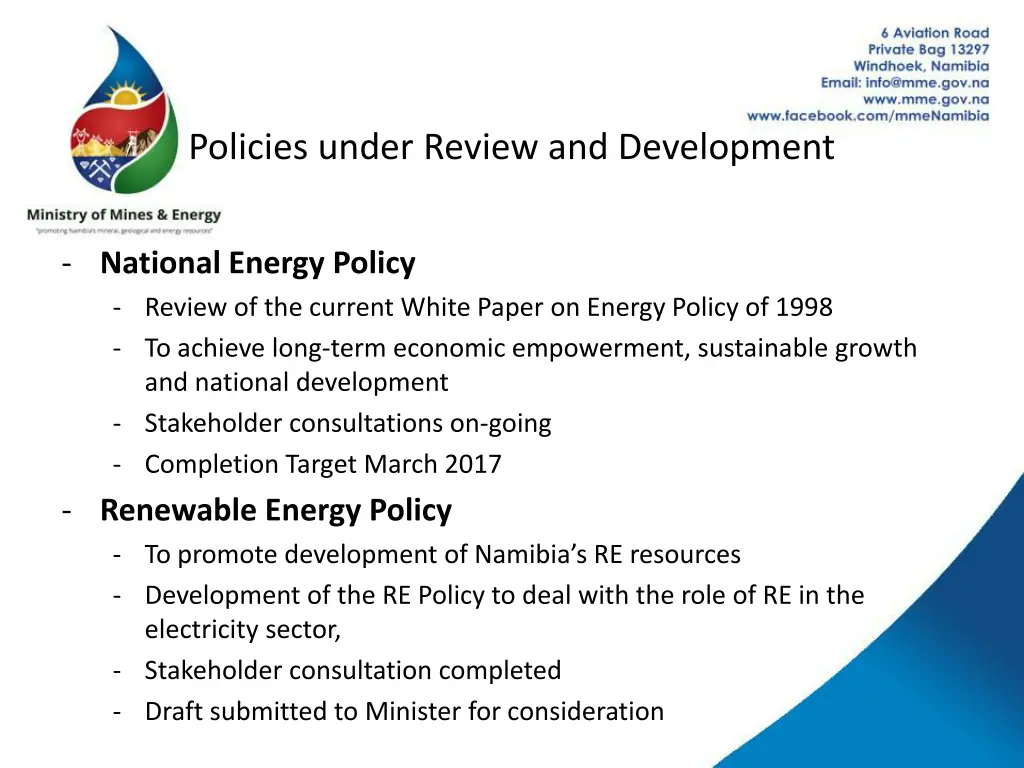 policies under review and development