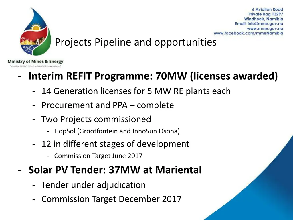 projects pipeline and opportunities