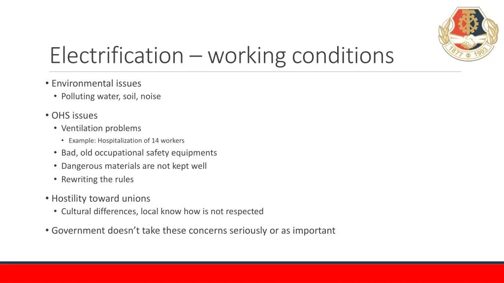electrification working conditions 1