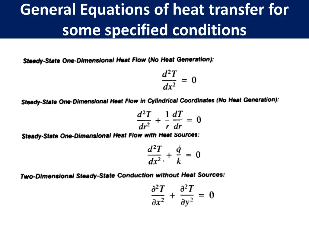 general equations of heat transfer for some