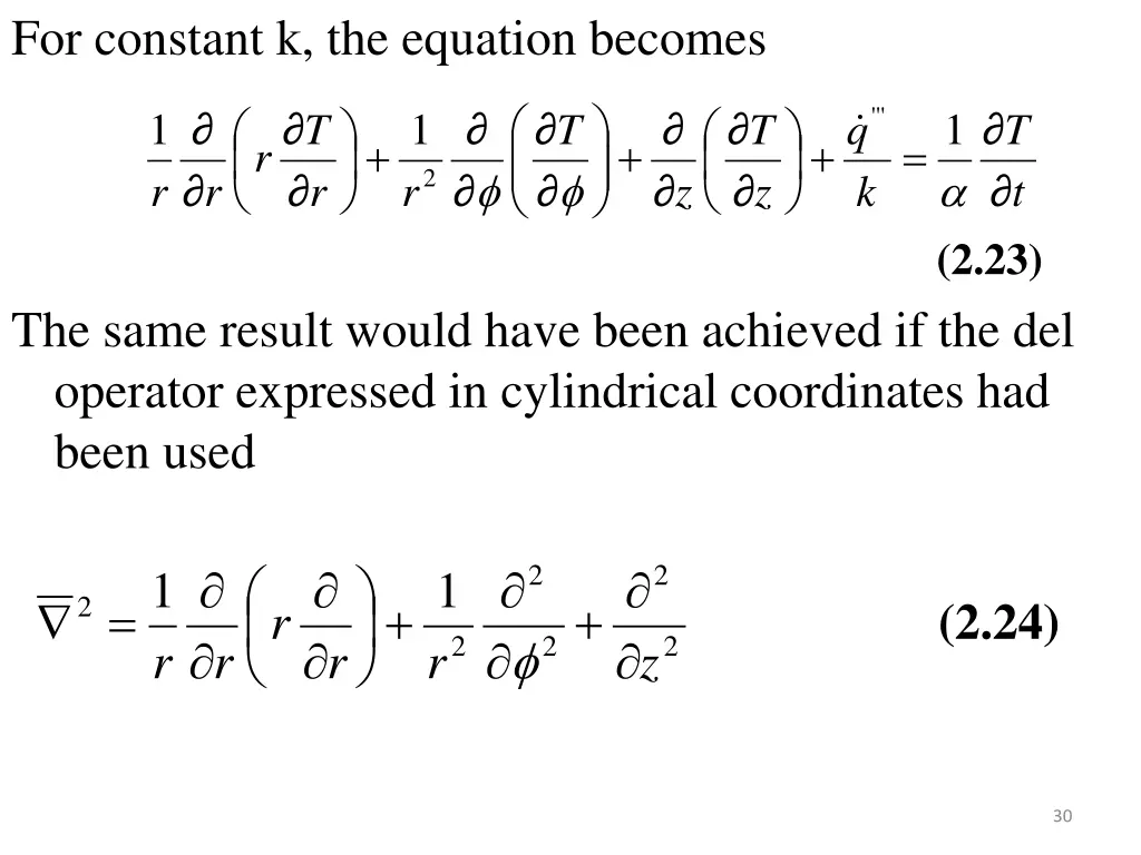 for constant k the equation becomes