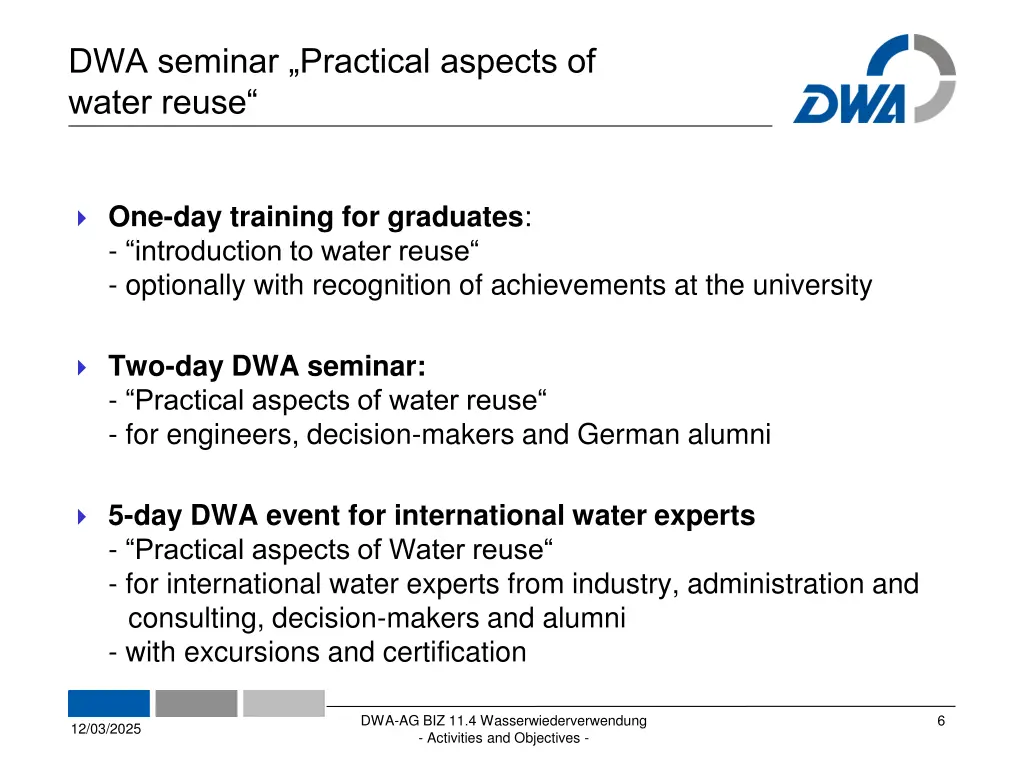 dwa seminar practical aspects of water reuse