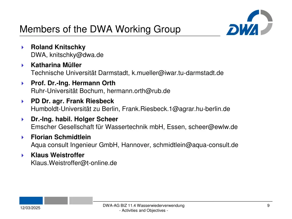 members of the dwa working group 1