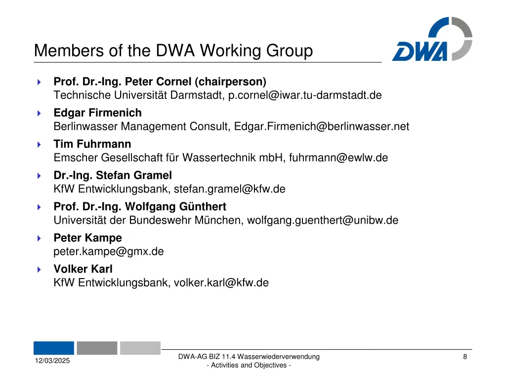 members of the dwa working group