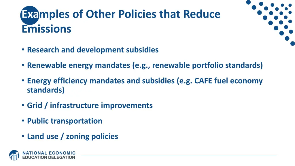 examples of other policies that reduce emissions