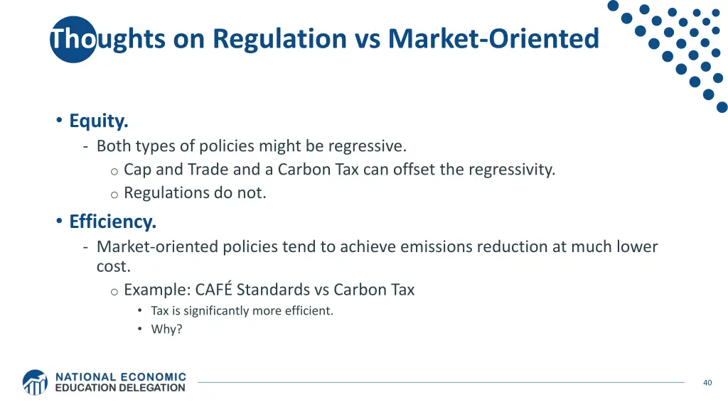 thoughts on regulation vs market oriented