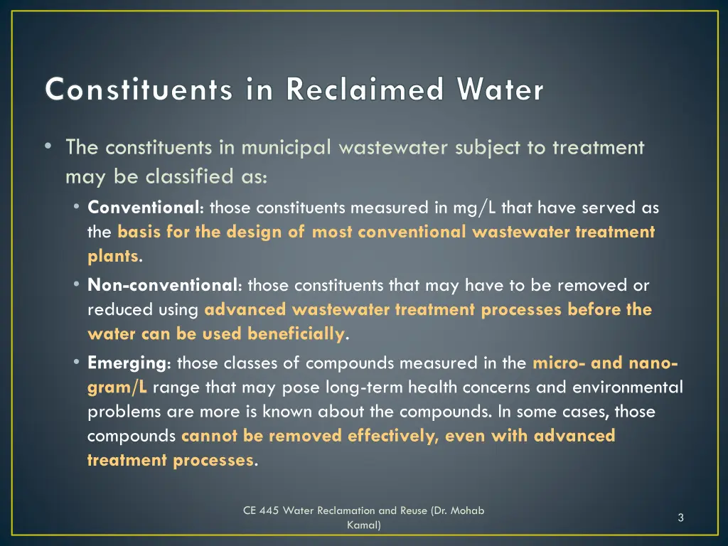 constituents in reclaimed water