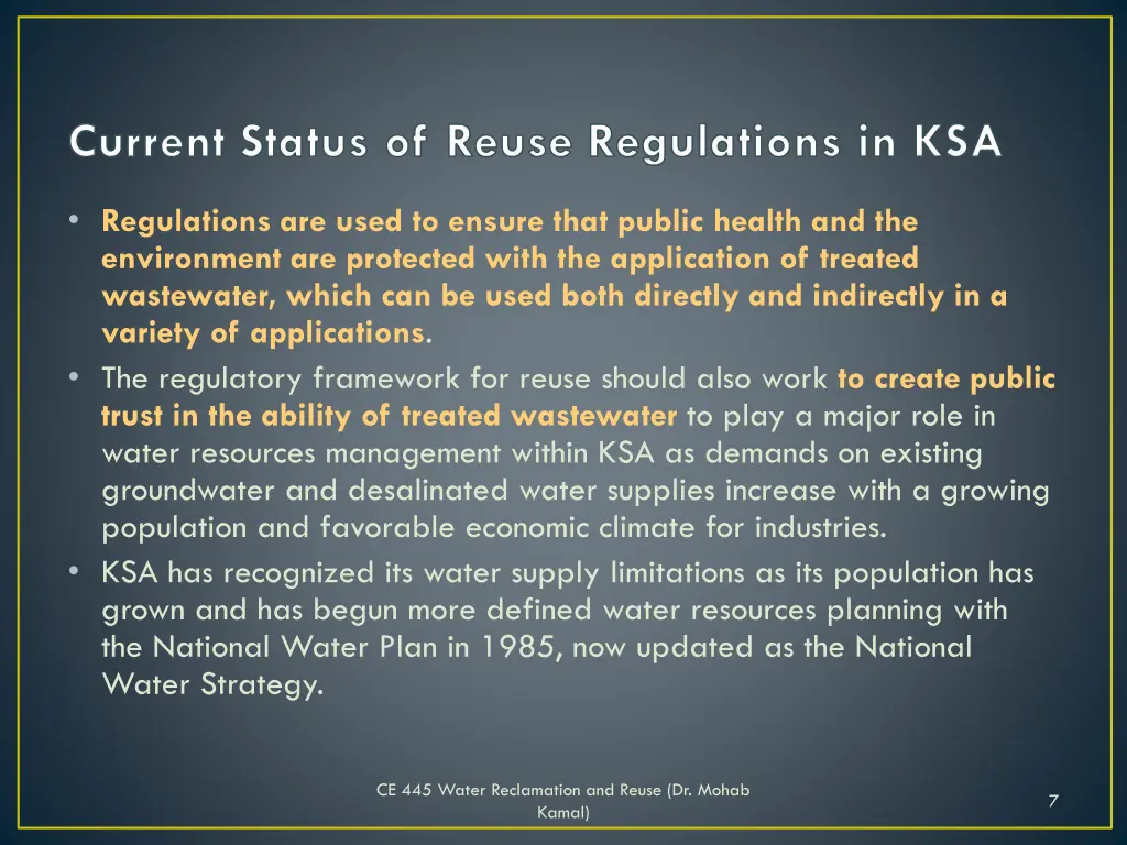 current status of reuse regulations in ksa