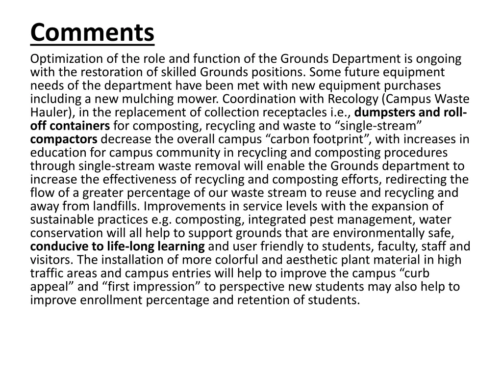 comments optimization of the role and function