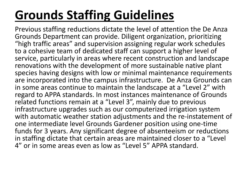 grounds staffing guidelines previous staffing
