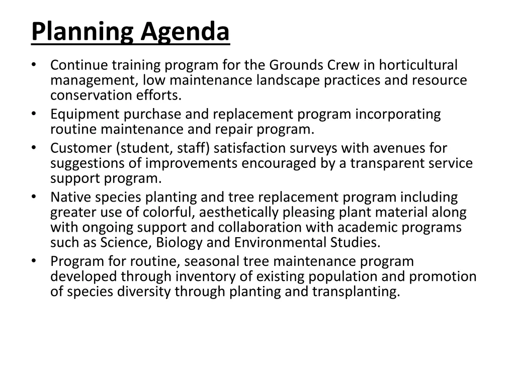 planning agenda