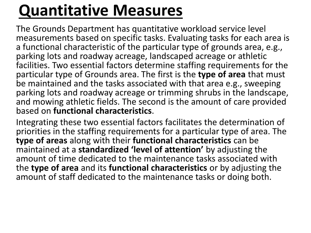 quantitative measures the grounds department