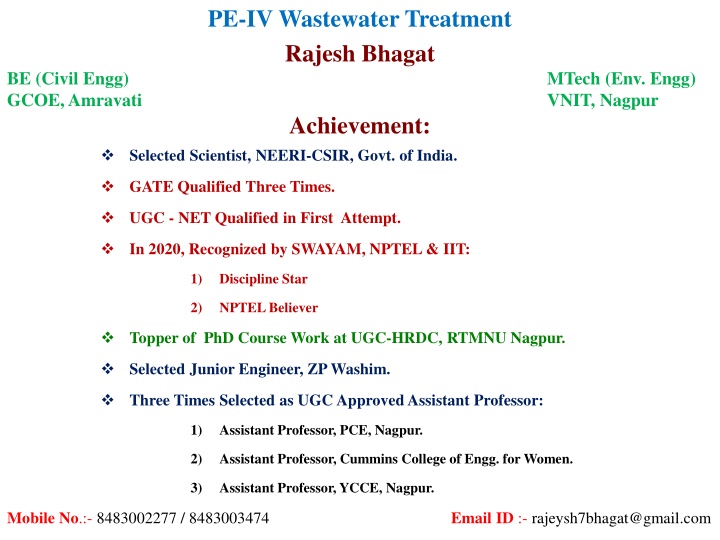pe iv wastewater treatment rajesh bhagat