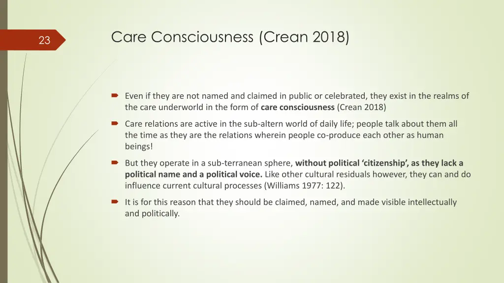 care consciousness crean 2018
