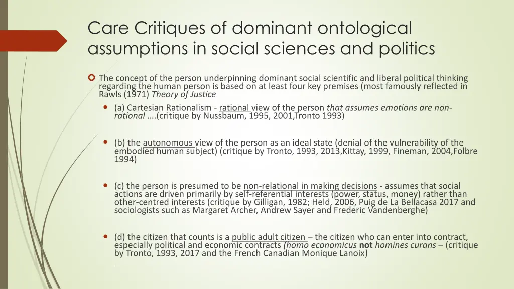 care critiques of dominant ontological