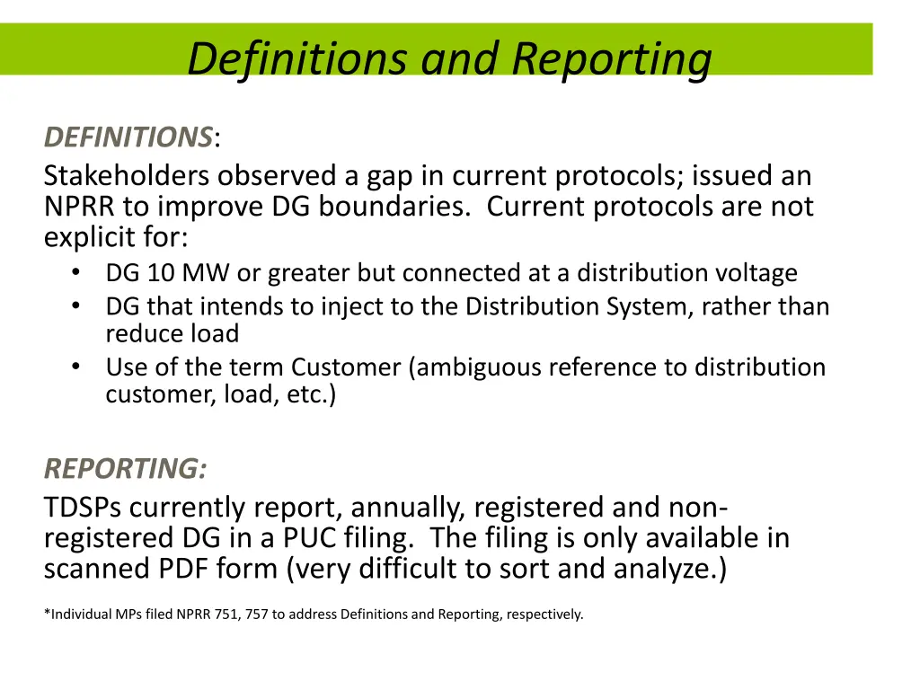 definitions and reporting
