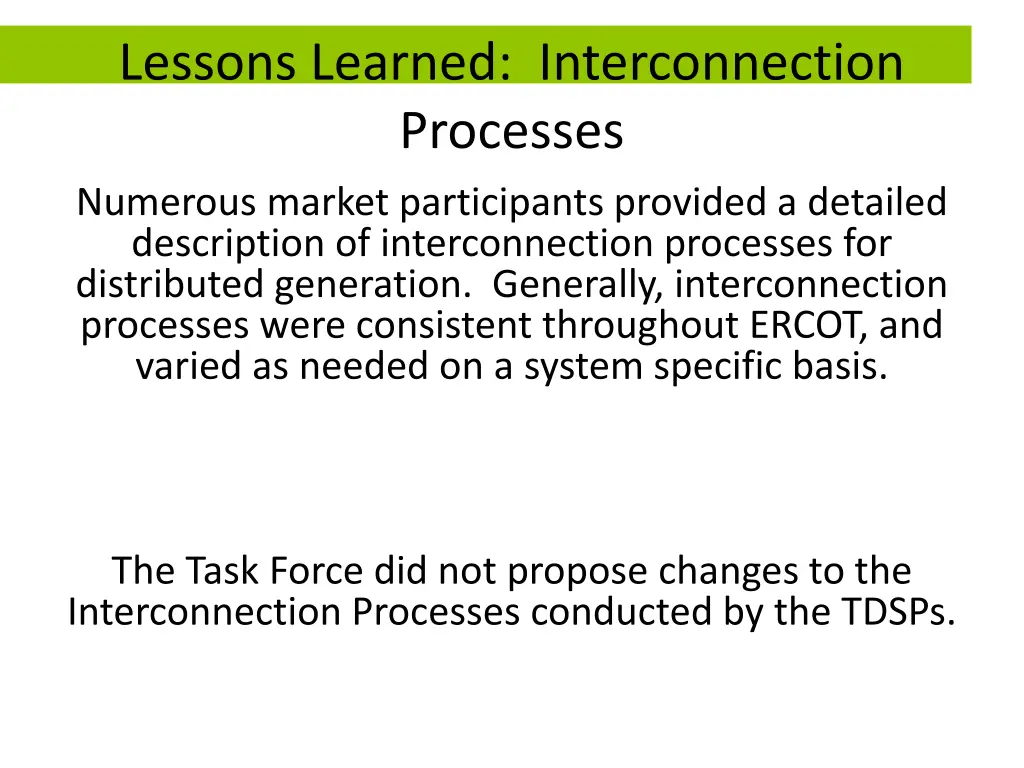 lessons learned interconnection processes