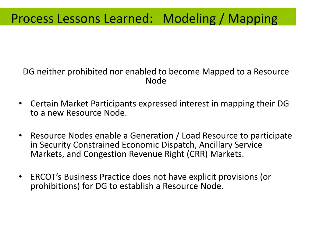 process lessons learned modeling mapping