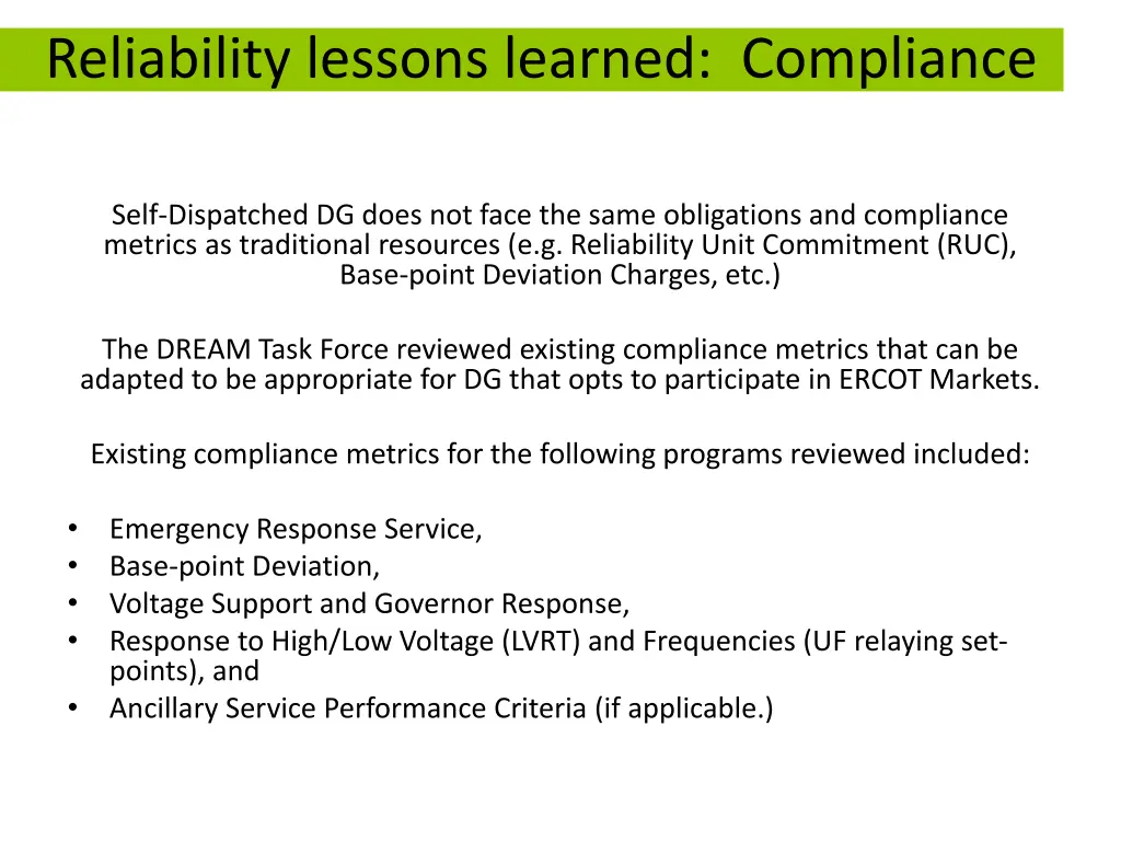 reliability lessons learned compliance