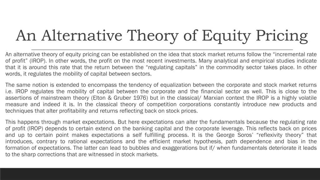 an alternative theory of equity pricing