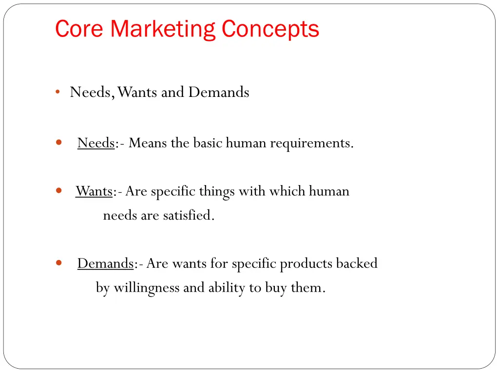 core marketing concepts