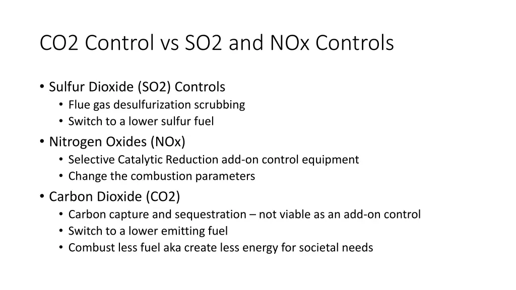 co2 control vs so2 and nox controls