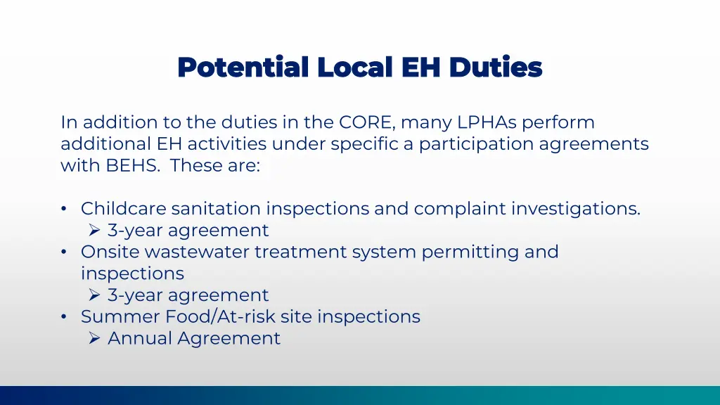 potential local eh duties potential local