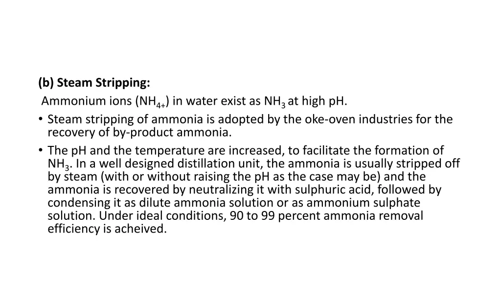 b steam stripping ammonium ions nh 4 in water