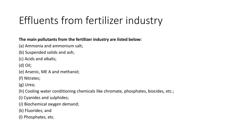 effluents from fertilizer industry